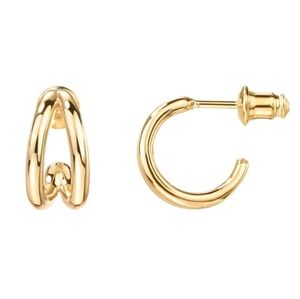 14K Gold Plated Sterling Silver Split Hoop Huggie Earrings